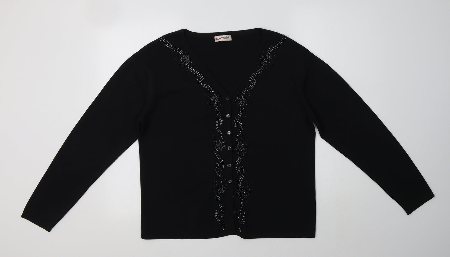 Bonmarché Womens Black V-Neck  Viscose Cardigan Jumper Size XL