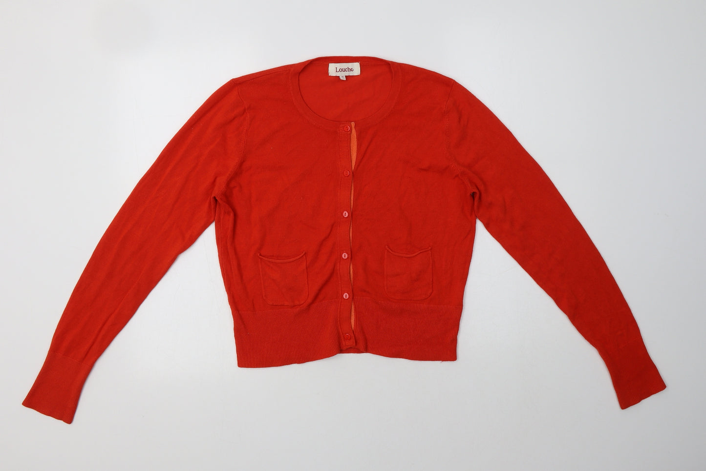 Louche Womens Red Round Neck  Viscose Cardigan Jumper Size 16