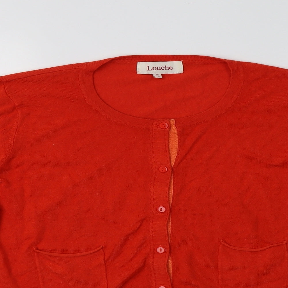 Louche Womens Red Round Neck  Viscose Cardigan Jumper Size 16