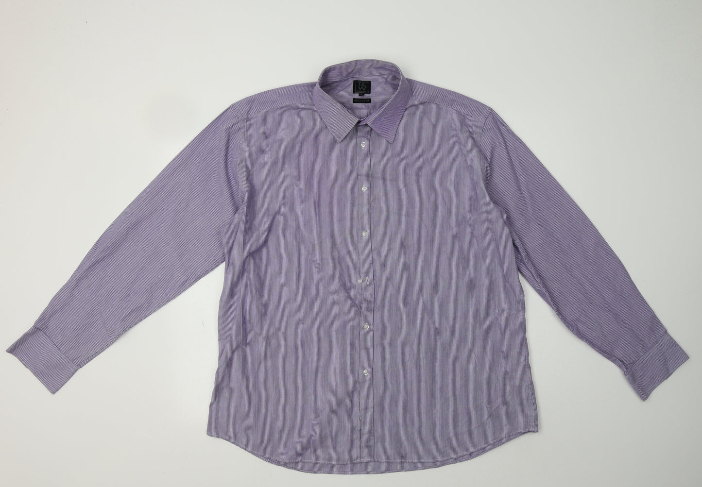 Matalan Mens Purple Striped Polyester  Dress Shirt Size 17.5 Collared