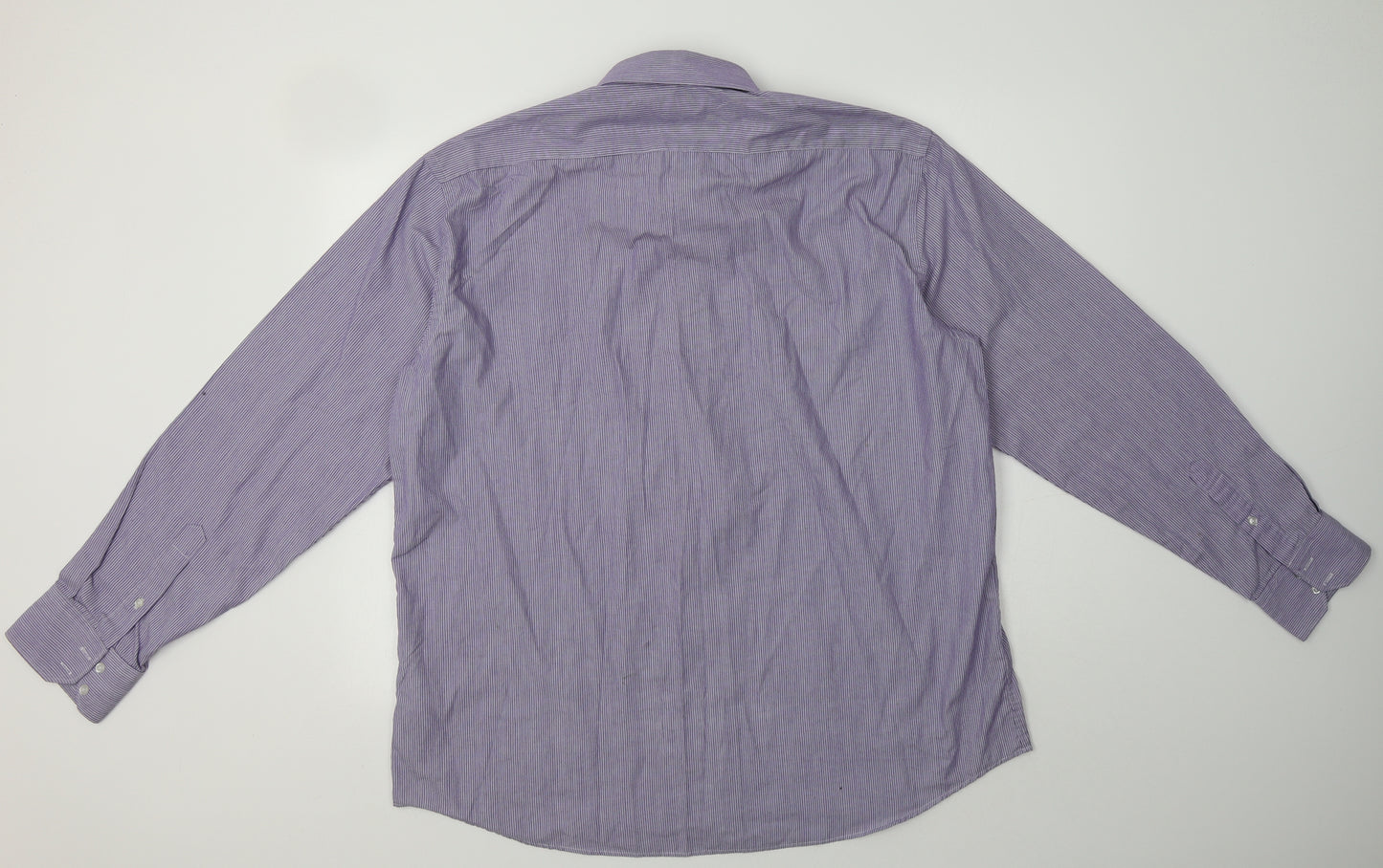 Matalan Mens Purple Striped Polyester  Dress Shirt Size 17.5 Collared