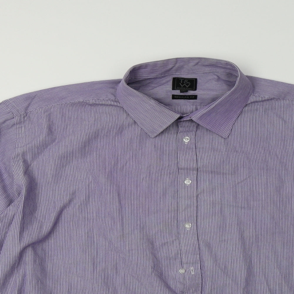 Matalan Mens Purple Striped Polyester  Dress Shirt Size 17.5 Collared