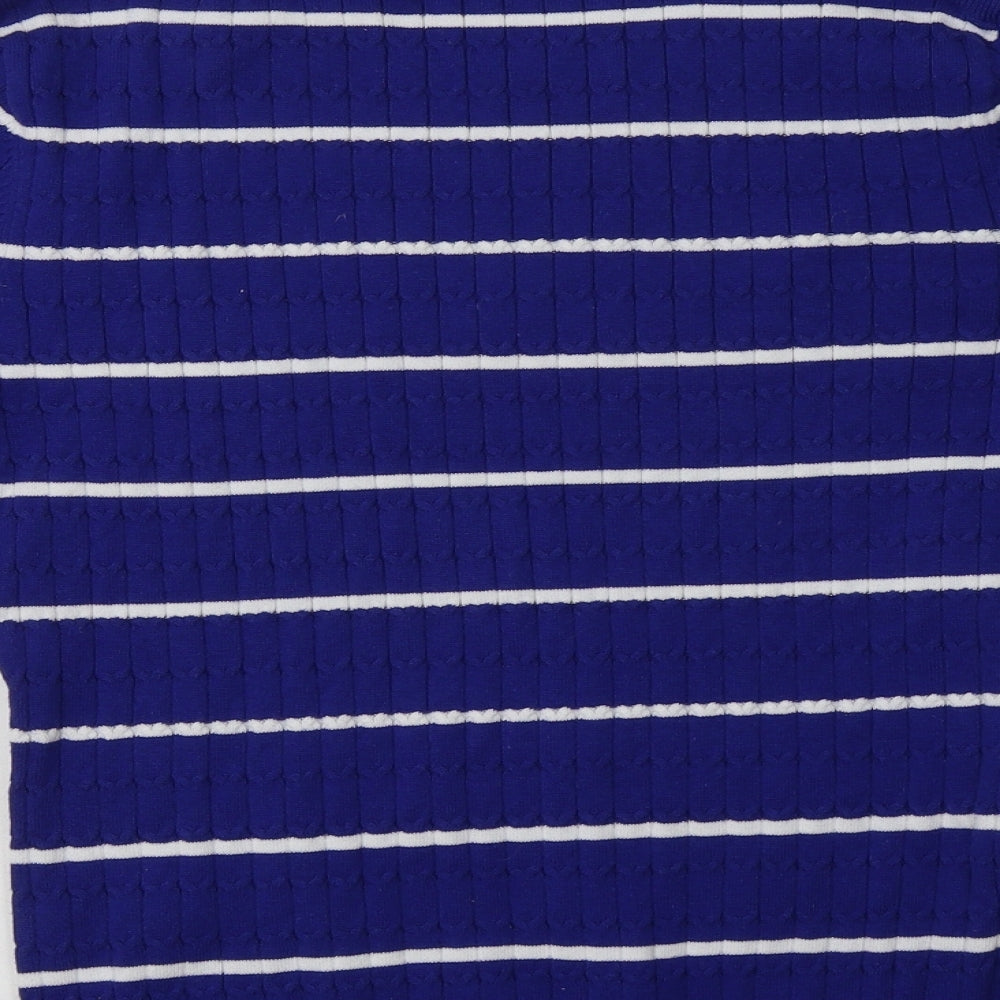 Laura Ashley Womens Blue Crew Neck Striped Cotton Pullover Jumper Size 10