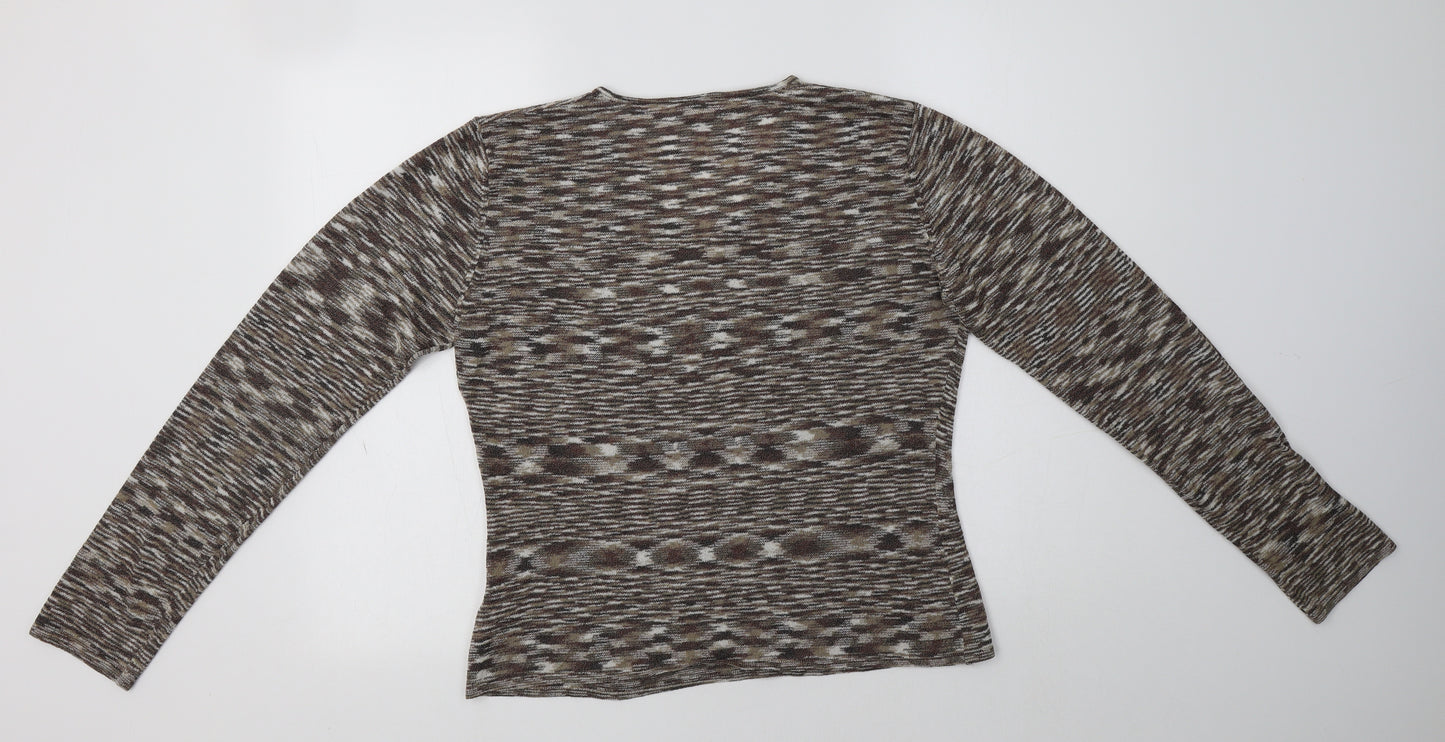 Principles Womens Brown V-Neck Striped Acrylic Pullover Jumper Size 16