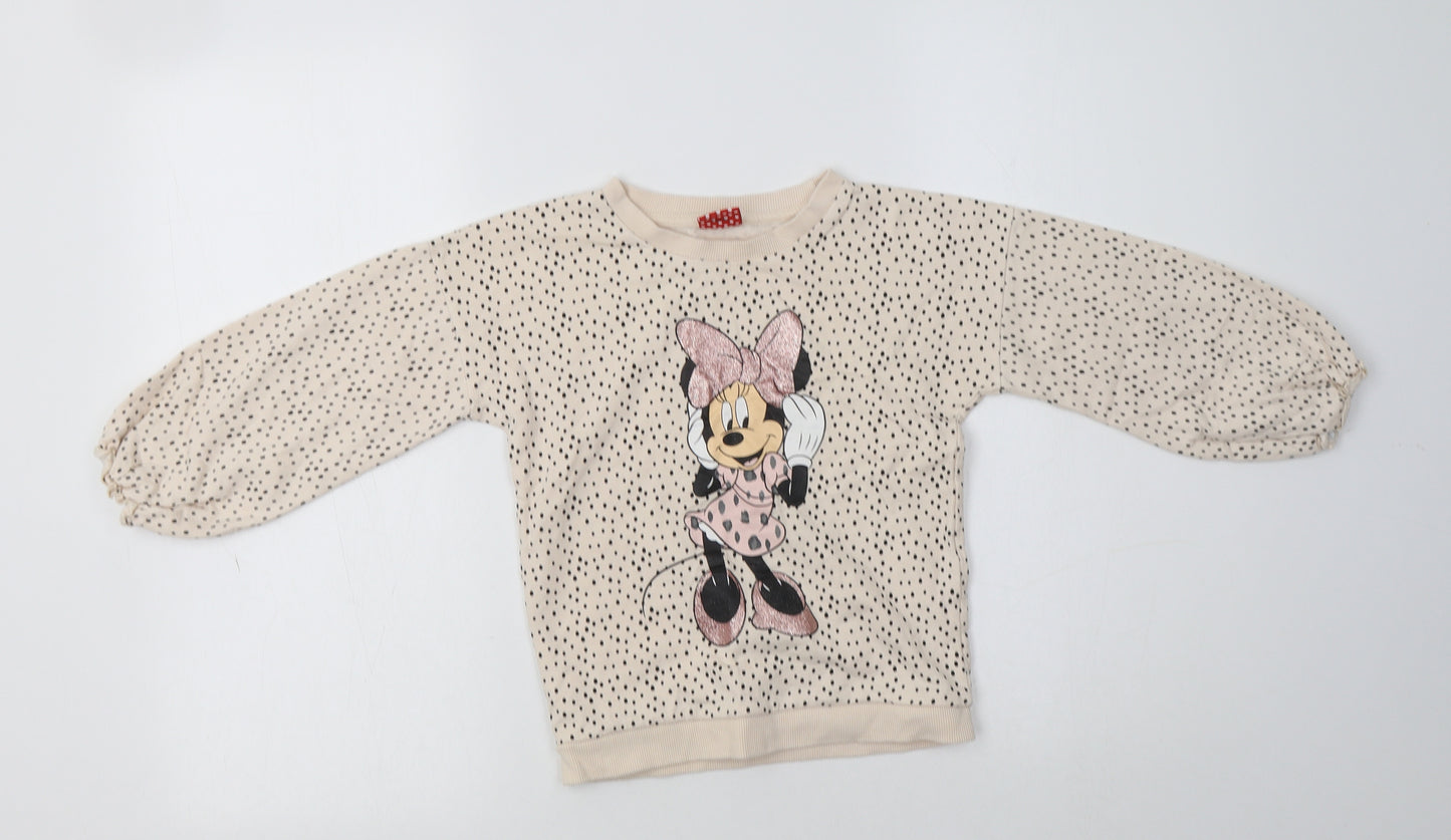 TU Girls Beige Polka Dot Cotton Pullover Sweatshirt Size 5-6 Years   - Minnie Mouse