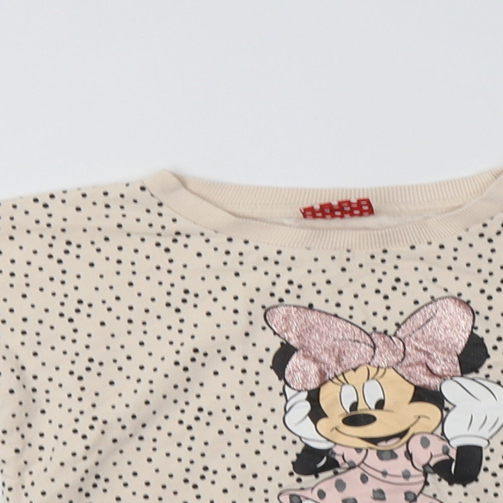 TU Girls Beige Polka Dot Cotton Pullover Sweatshirt Size 5-6 Years   - Minnie Mouse