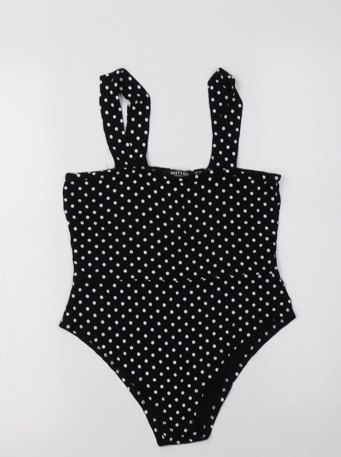 Nasty Gal Womens Black Polka Dot Viscose Bodysuit One-Piece Size 10
