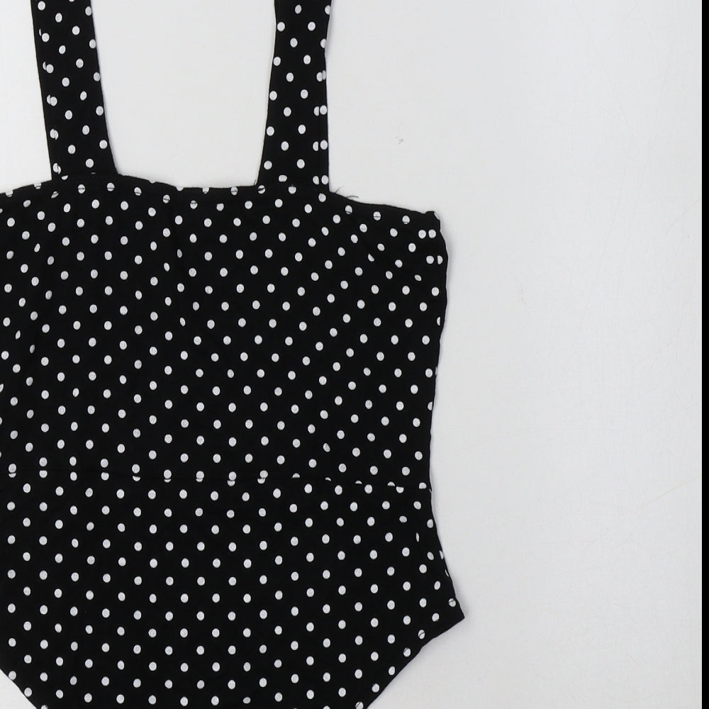 Nasty Gal Womens Black Polka Dot Viscose Bodysuit One-Piece Size 10