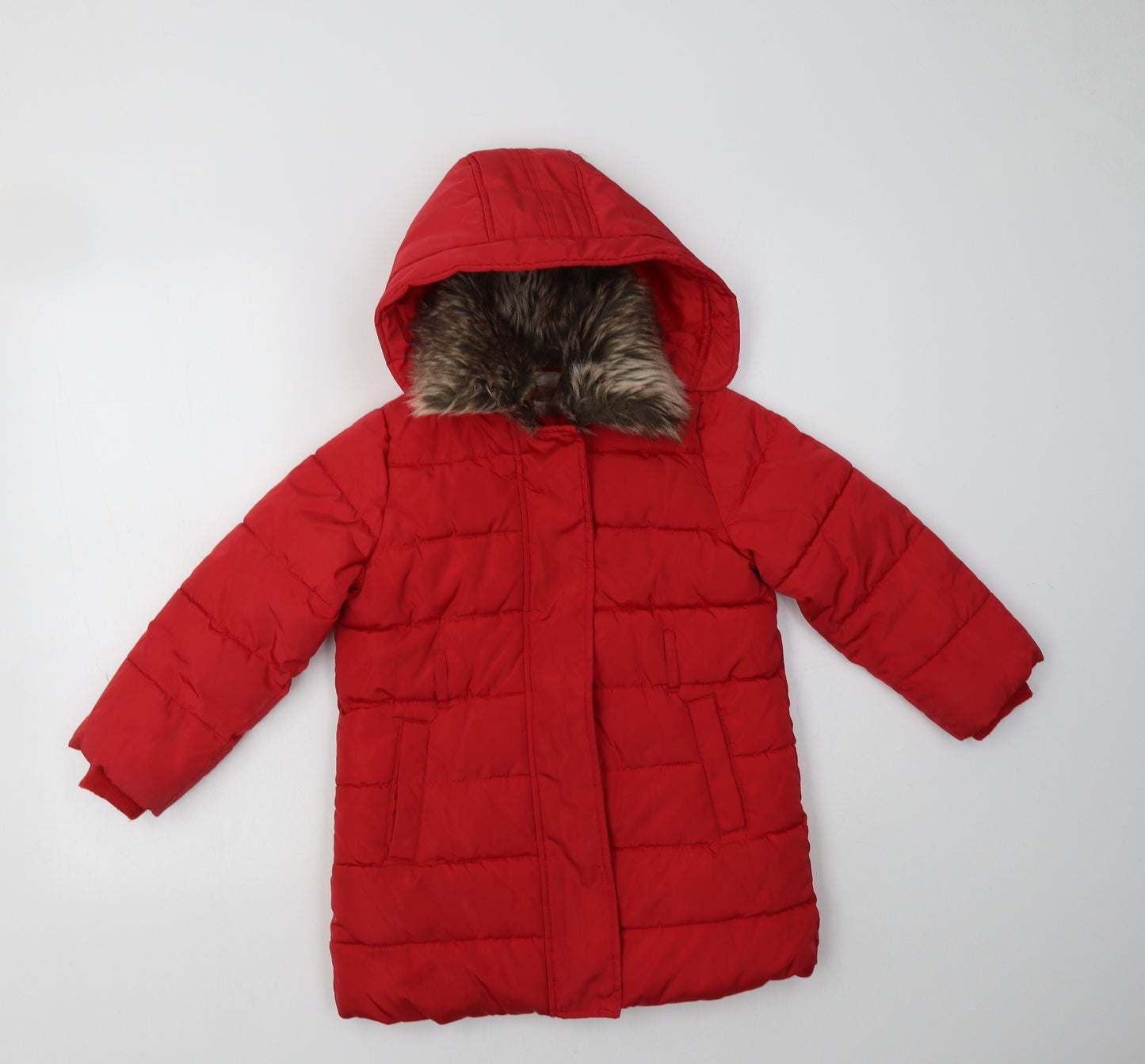 M&S Girls Red   Overcoat Coat Size 5-6 Years