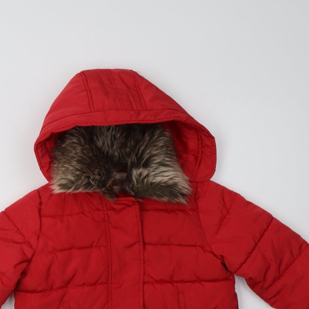 M&S Girls Red   Overcoat Coat Size 5-6 Years