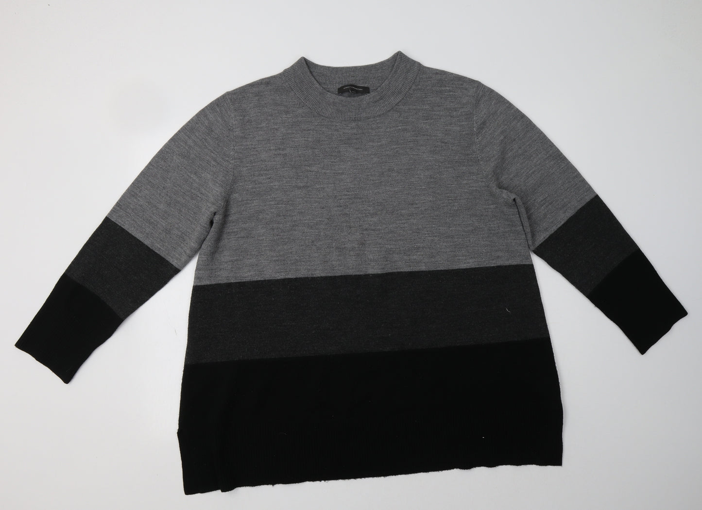 French Connection Womens Grey Crew Neck Striped Acrylic Pullover Jumper Size 2XL