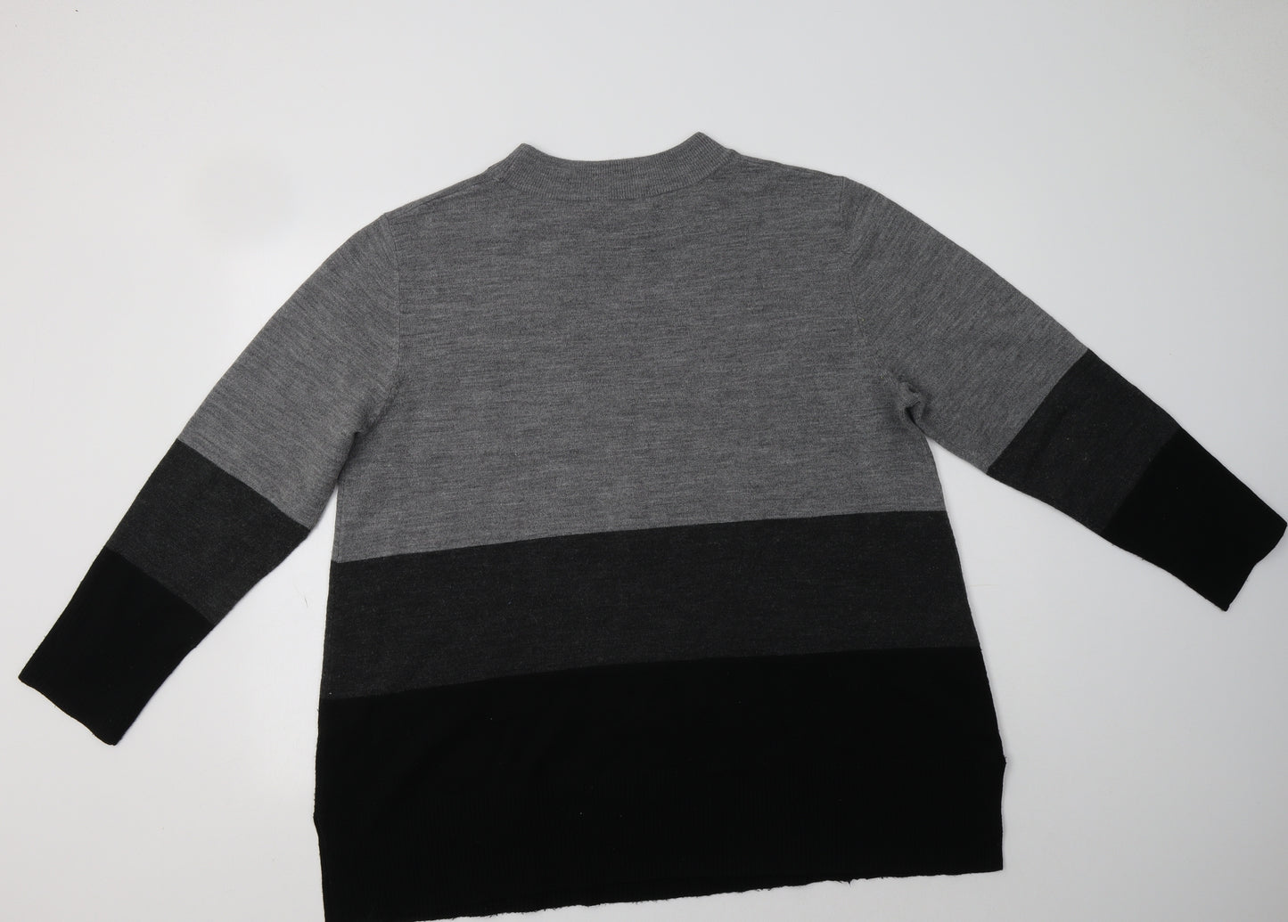 French Connection Womens Grey Crew Neck Striped Acrylic Pullover Jumper Size 2XL