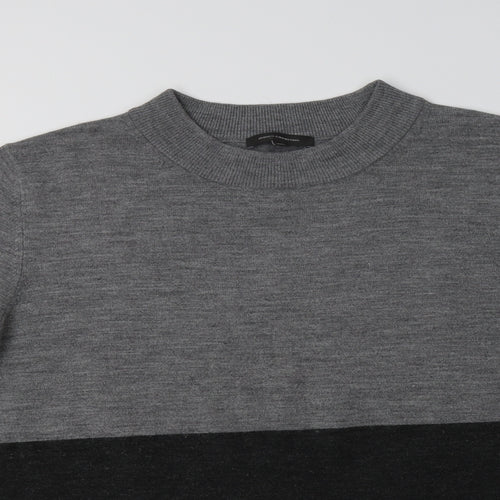 French Connection Womens Grey Crew Neck Striped Acrylic Pullover Jumper Size 2XL