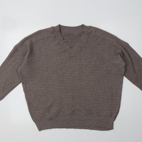 F&F Womens Grey V-Neck  Viscose Pullover Jumper Size 12