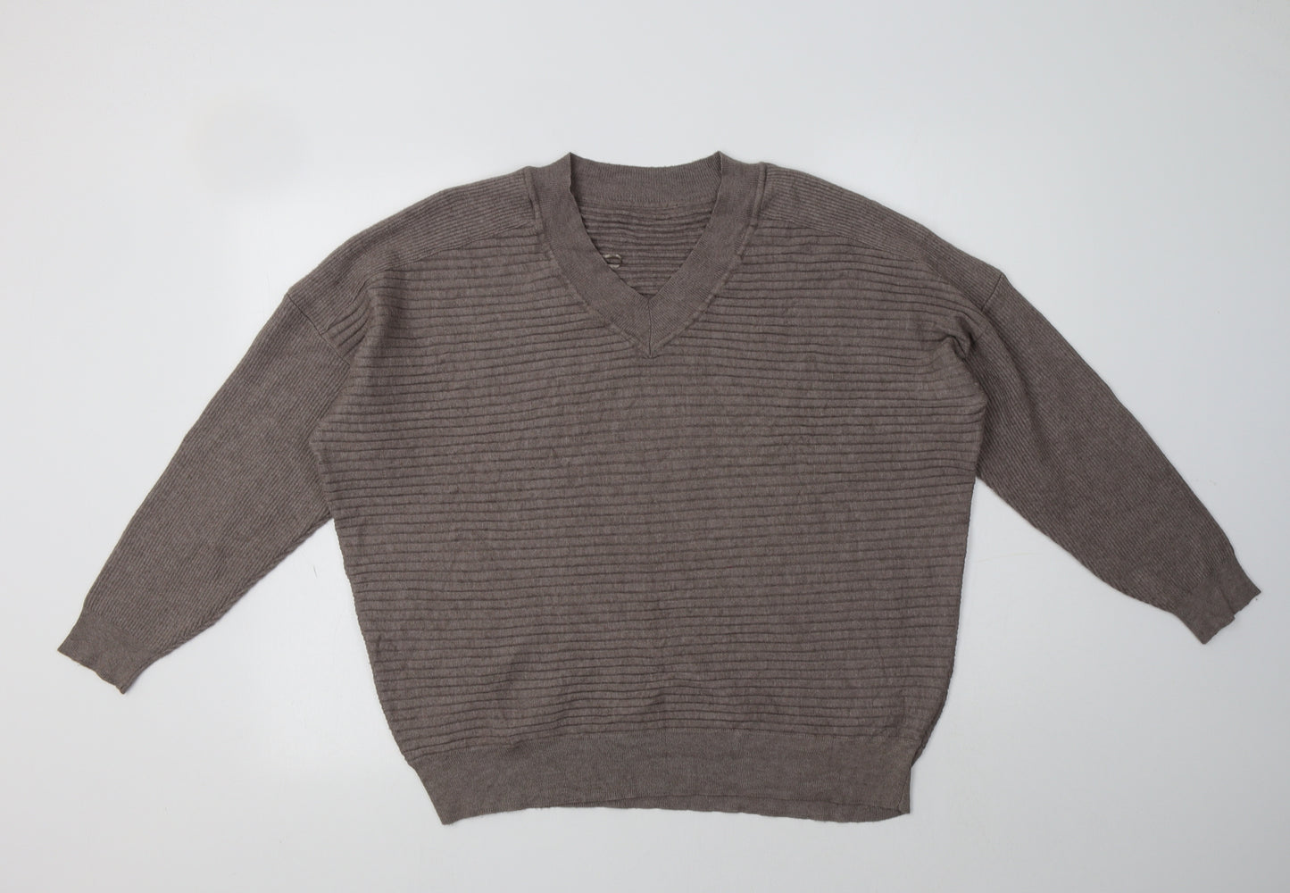 F&F Womens Grey V-Neck  Viscose Pullover Jumper Size 12