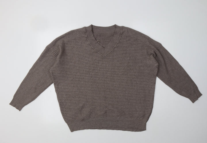 F&F Womens Grey V-Neck  Viscose Pullover Jumper Size 12