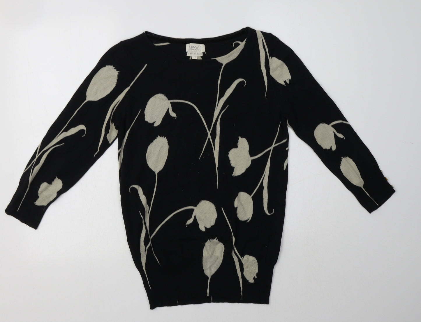 NEXT Womens Black Round Neck Floral Cotton Pullover Jumper Size 10