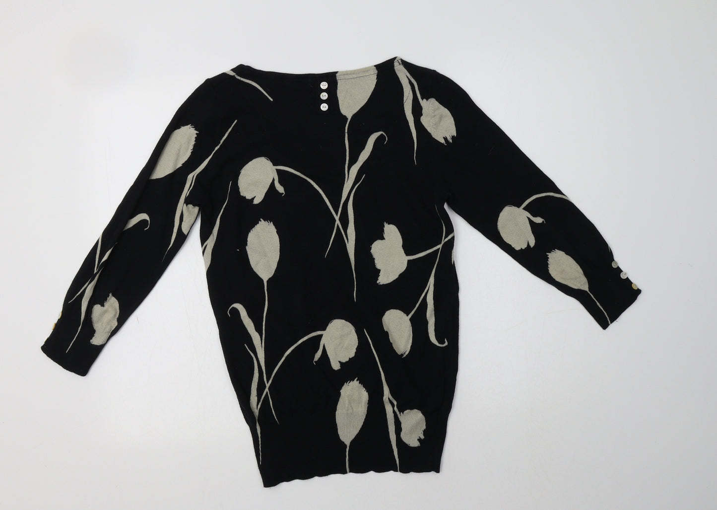 NEXT Womens Black Round Neck Floral Cotton Pullover Jumper Size 10