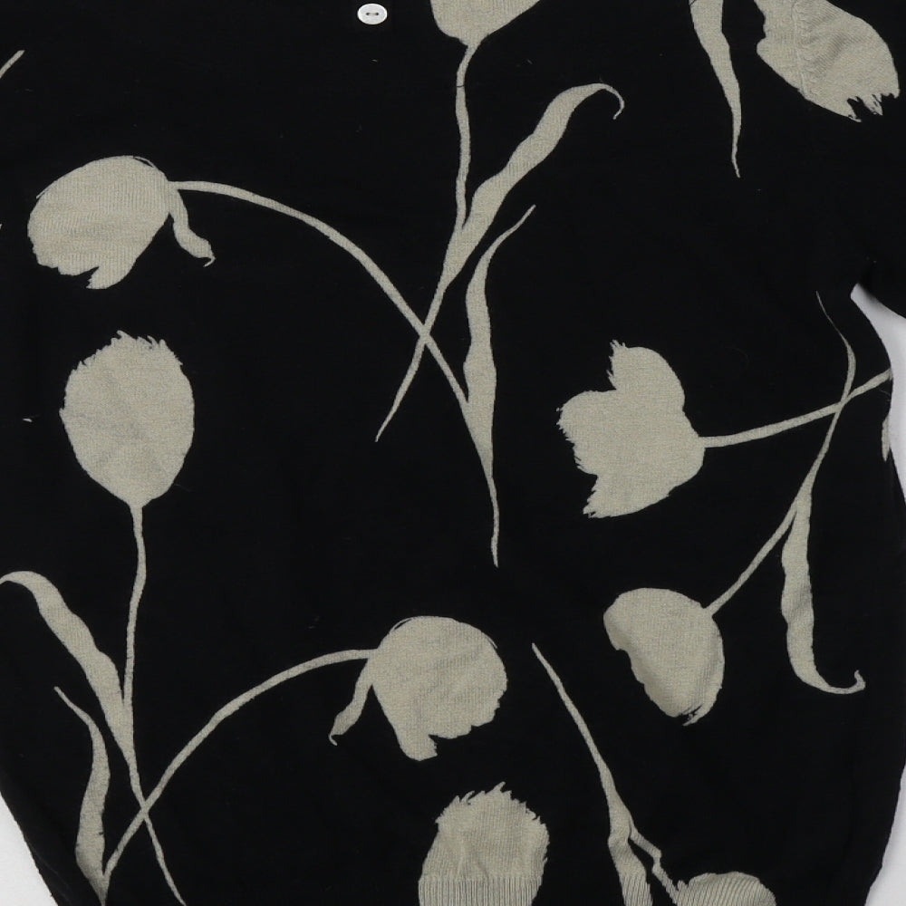 NEXT Womens Black Round Neck Floral Cotton Pullover Jumper Size 10