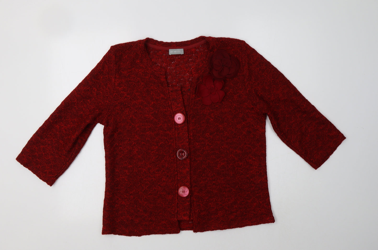 Per Una Womens Red Round Neck  Acrylic Cardigan Jumper Size L   - Flower Brooch