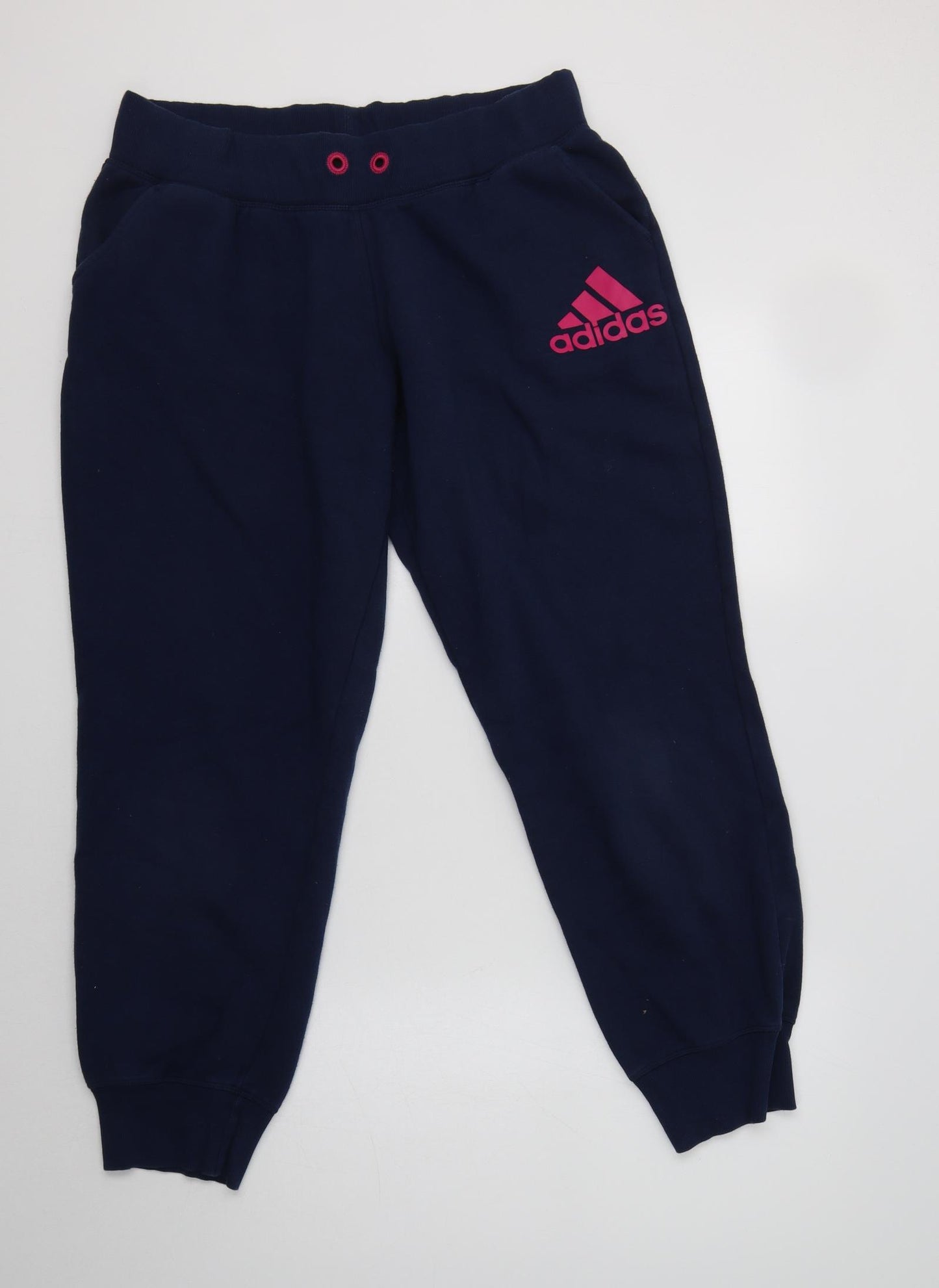 adidas Womens Blue  Cotton Jogger Trousers Size L L29 in Regular