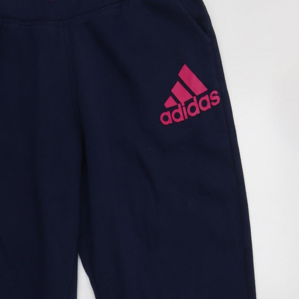 adidas Womens Blue  Cotton Jogger Trousers Size L L29 in Regular