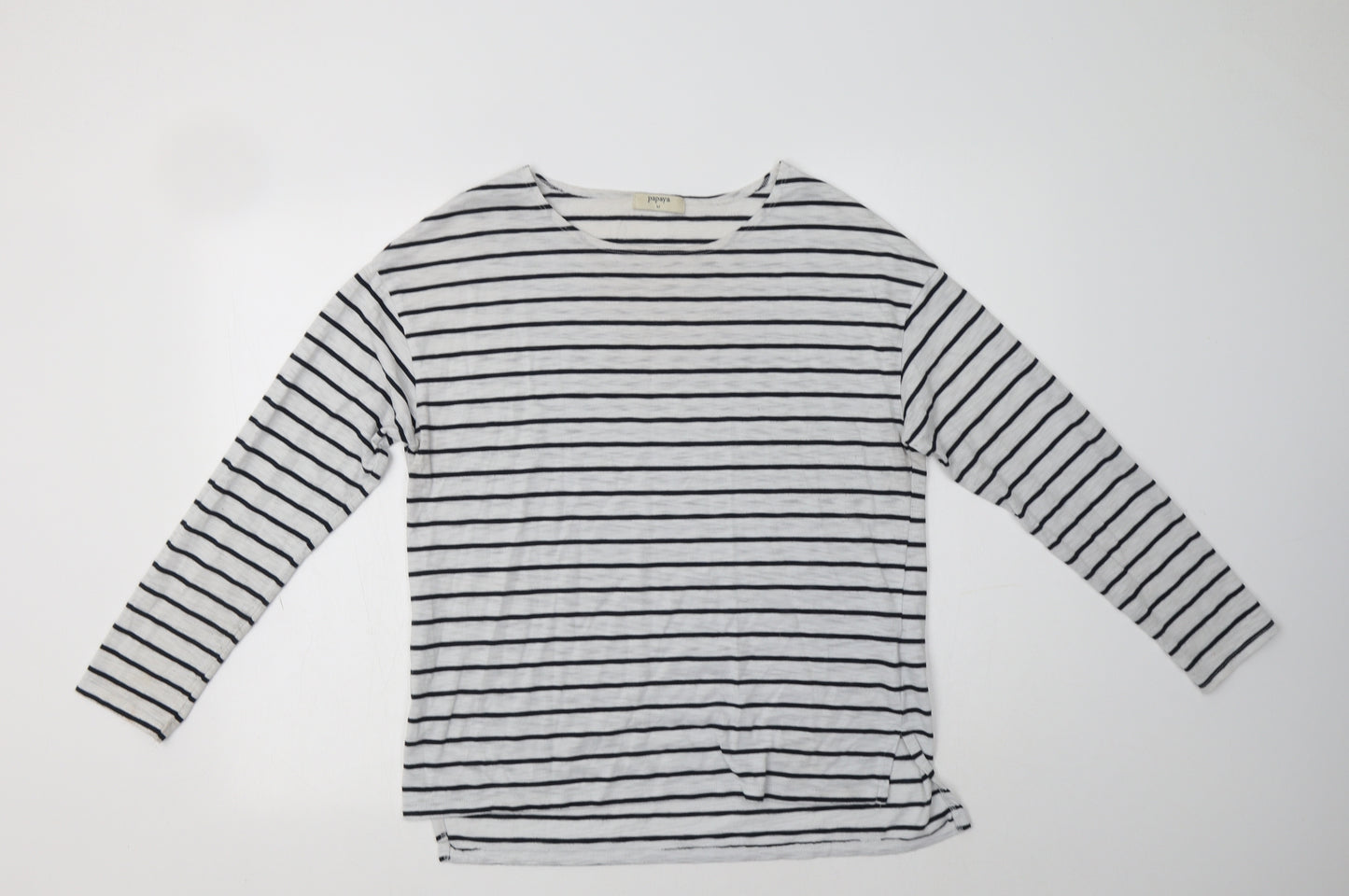 POapaya Womens White Striped Polyester Basic T-Shirt Size M Crew Neck