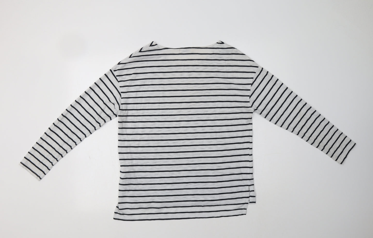 POapaya Womens White Striped Polyester Basic T-Shirt Size M Crew Neck