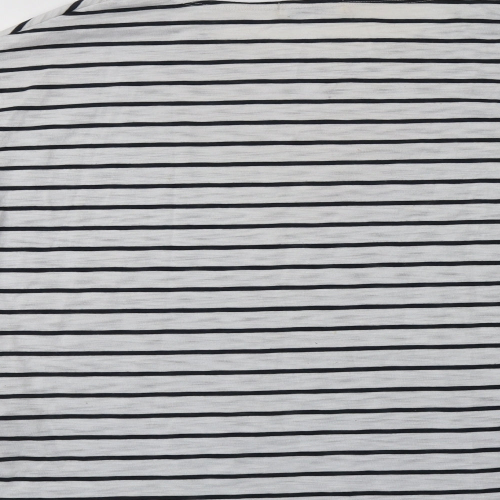 POapaya Womens White Striped Polyester Basic T-Shirt Size M Crew Neck