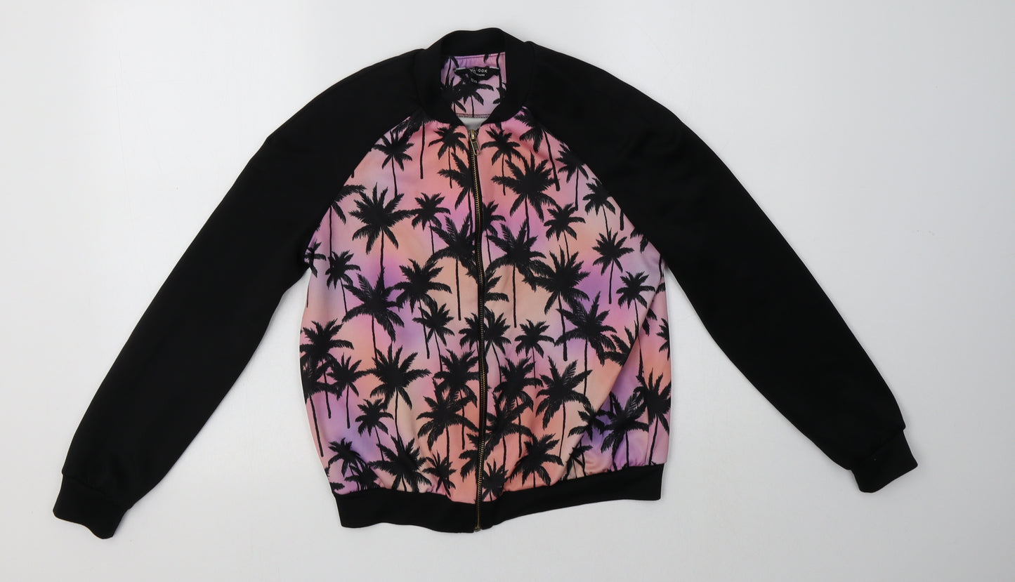 New Look Girls Black Geometric Polyester Full Zip Sweatshirt Size 12-13 Years   - Palm Tree Print