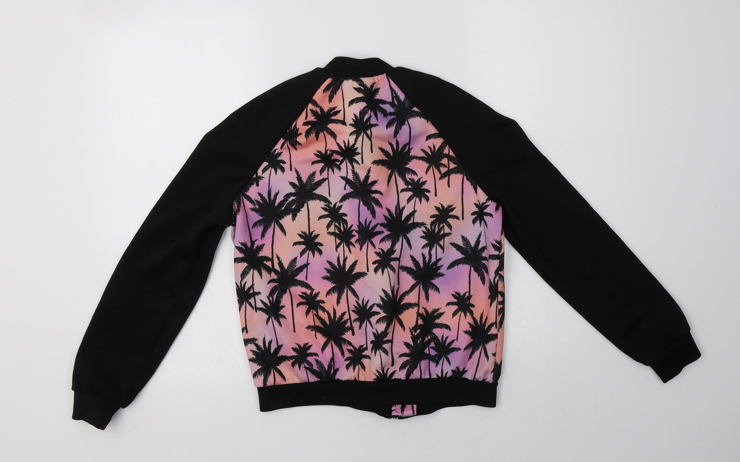 New Look Girls Black Geometric Polyester Full Zip Sweatshirt Size 12-13 Years   - Palm Tree Print
