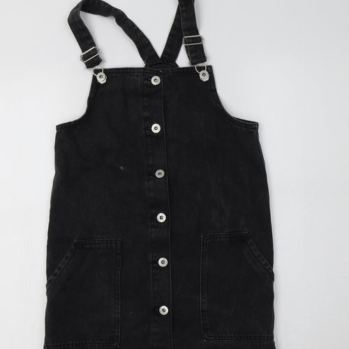 Primark Girls Black  Cotton Pinafore/Dungaree Dress  Size 11-12 Years  Square Neck