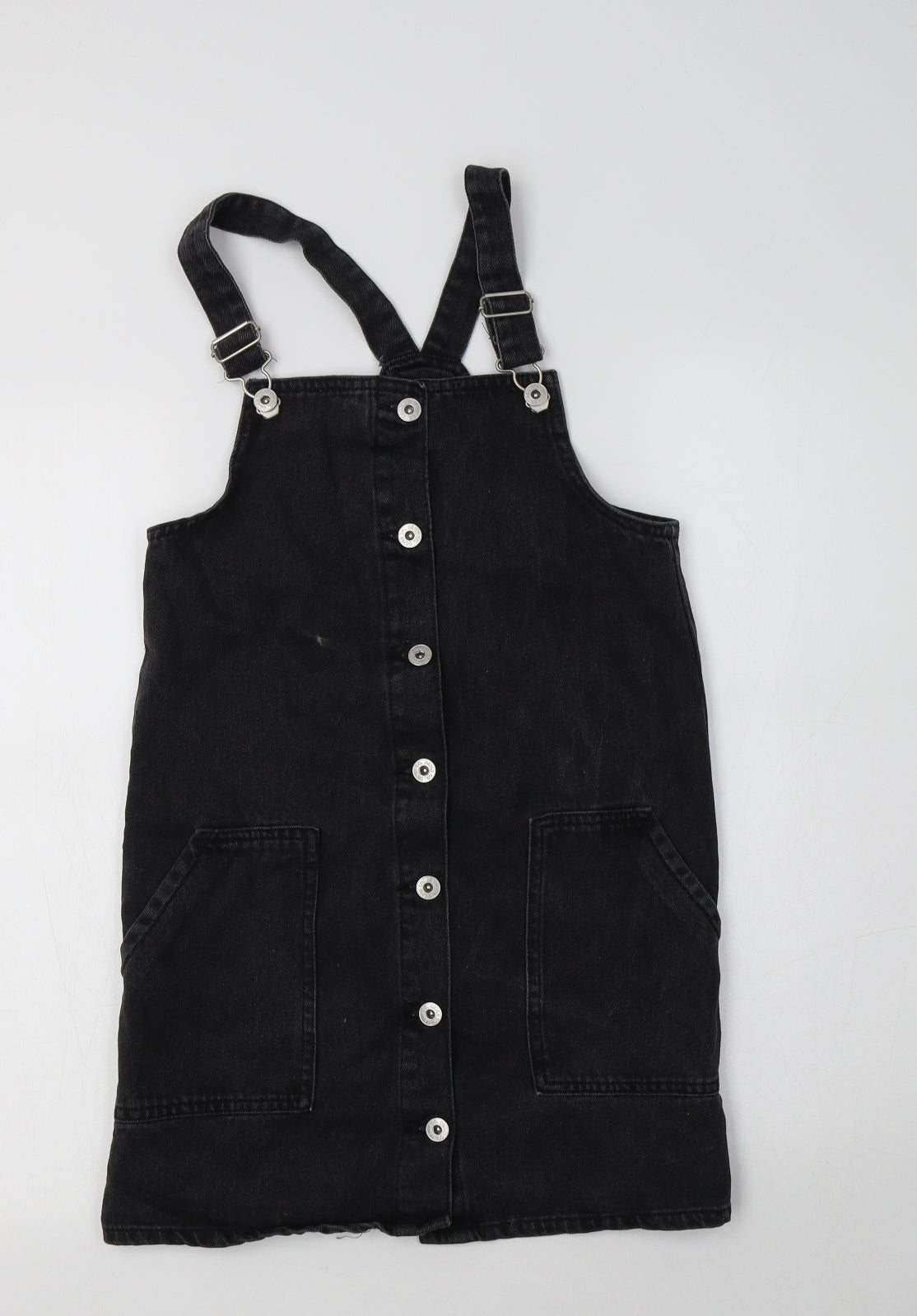Primark Girls Black  Cotton Pinafore/Dungaree Dress  Size 11-12 Years  Square Neck