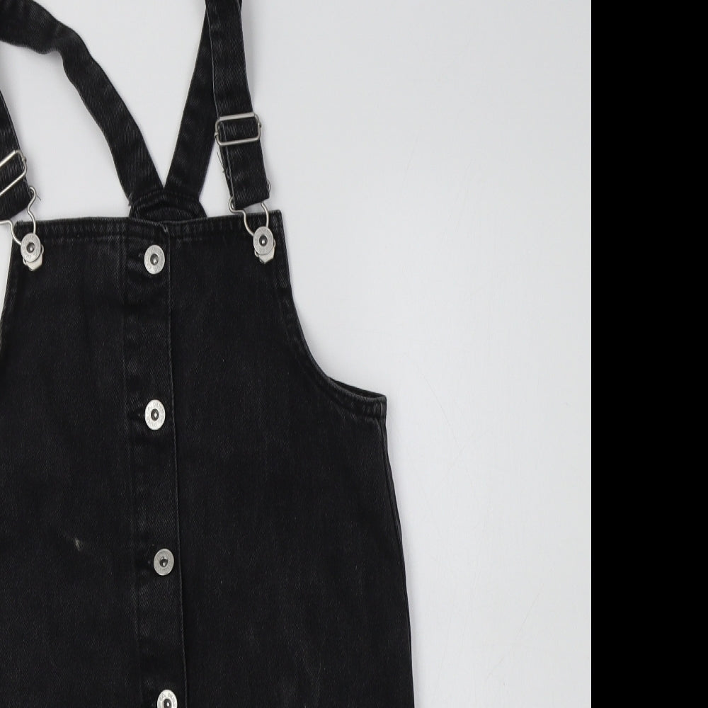 Primark Girls Black  Cotton Pinafore/Dungaree Dress  Size 11-12 Years  Square Neck