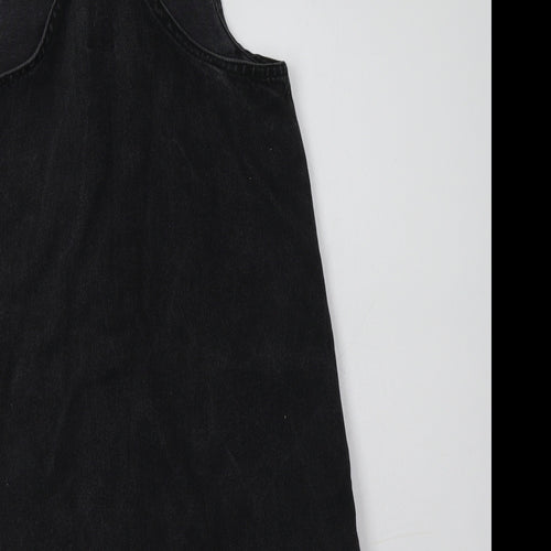 Primark Girls Black  Cotton Pinafore/Dungaree Dress  Size 11-12 Years  Square Neck