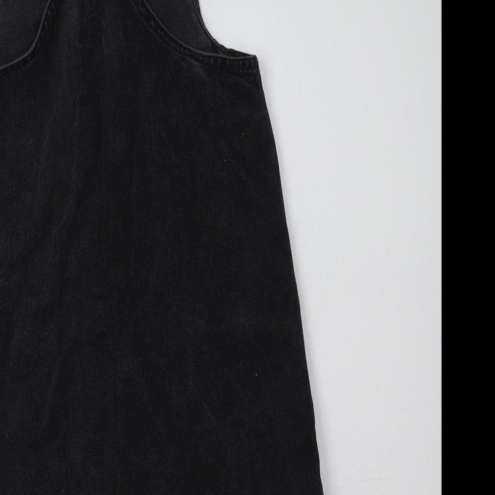 Primark Girls Black  Cotton Pinafore/Dungaree Dress  Size 11-12 Years  Square Neck