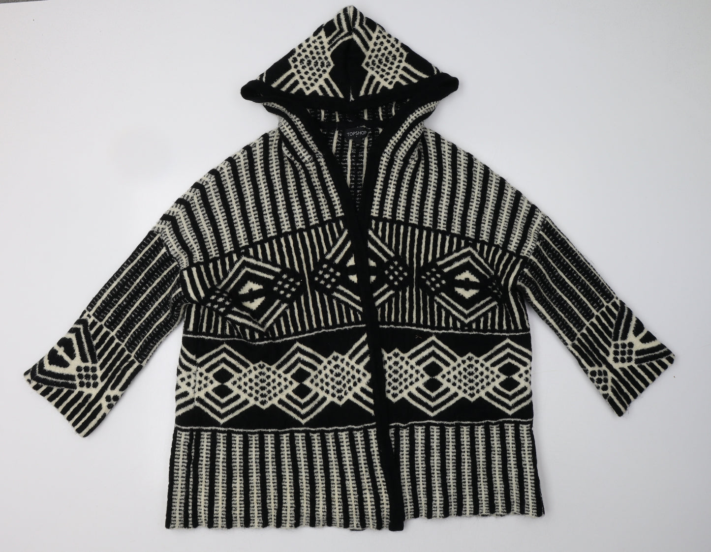 Topshop Womens Black Geometric  Overcoat Coatigan Size L
