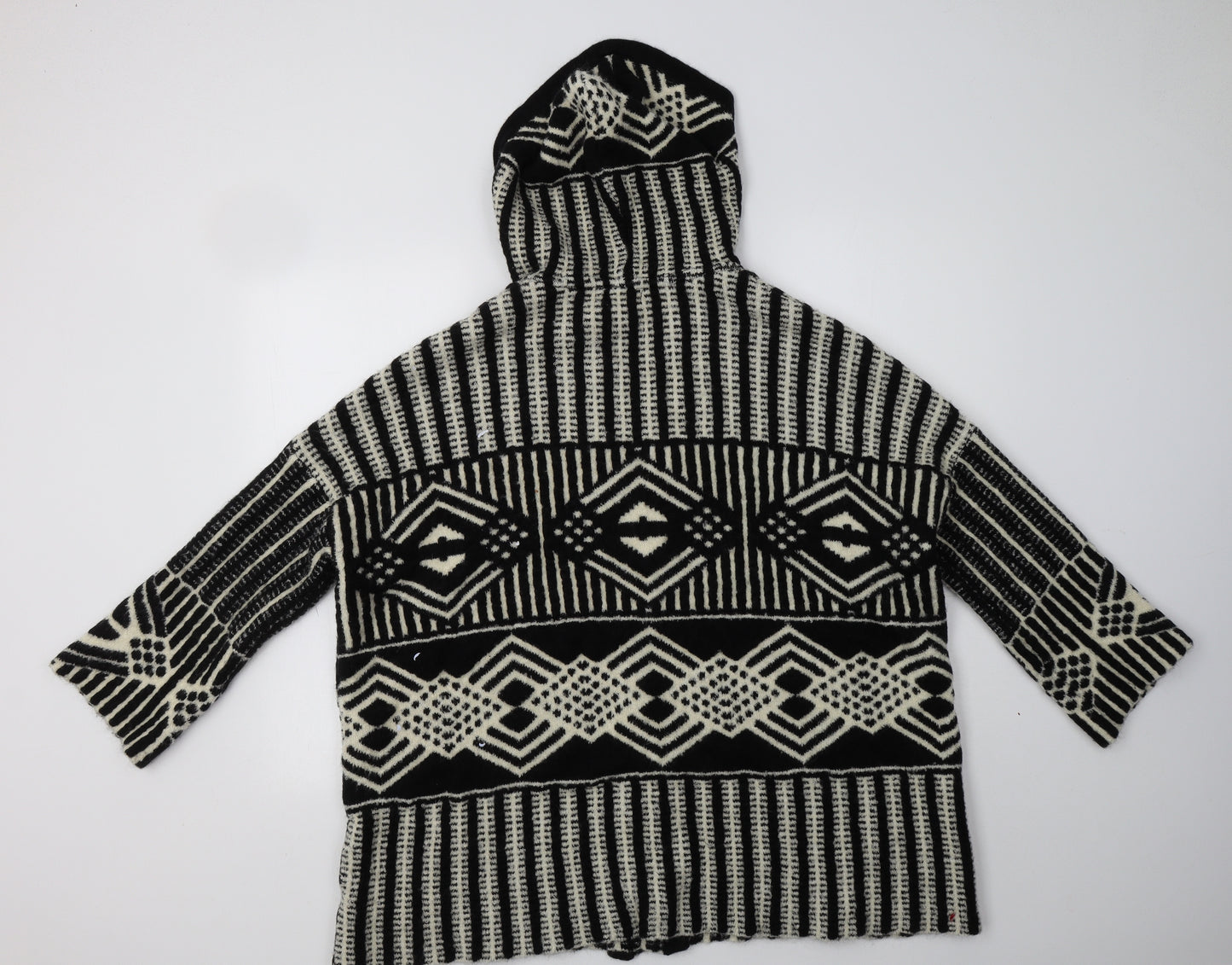 Topshop Womens Black Geometric  Overcoat Coatigan Size L