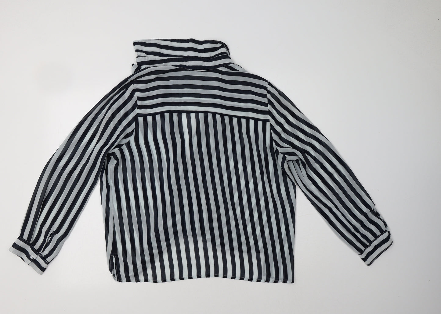 Ambiance Apparel Womens Blue Striped Polyester Basic Blouse Size XL V-Neck
