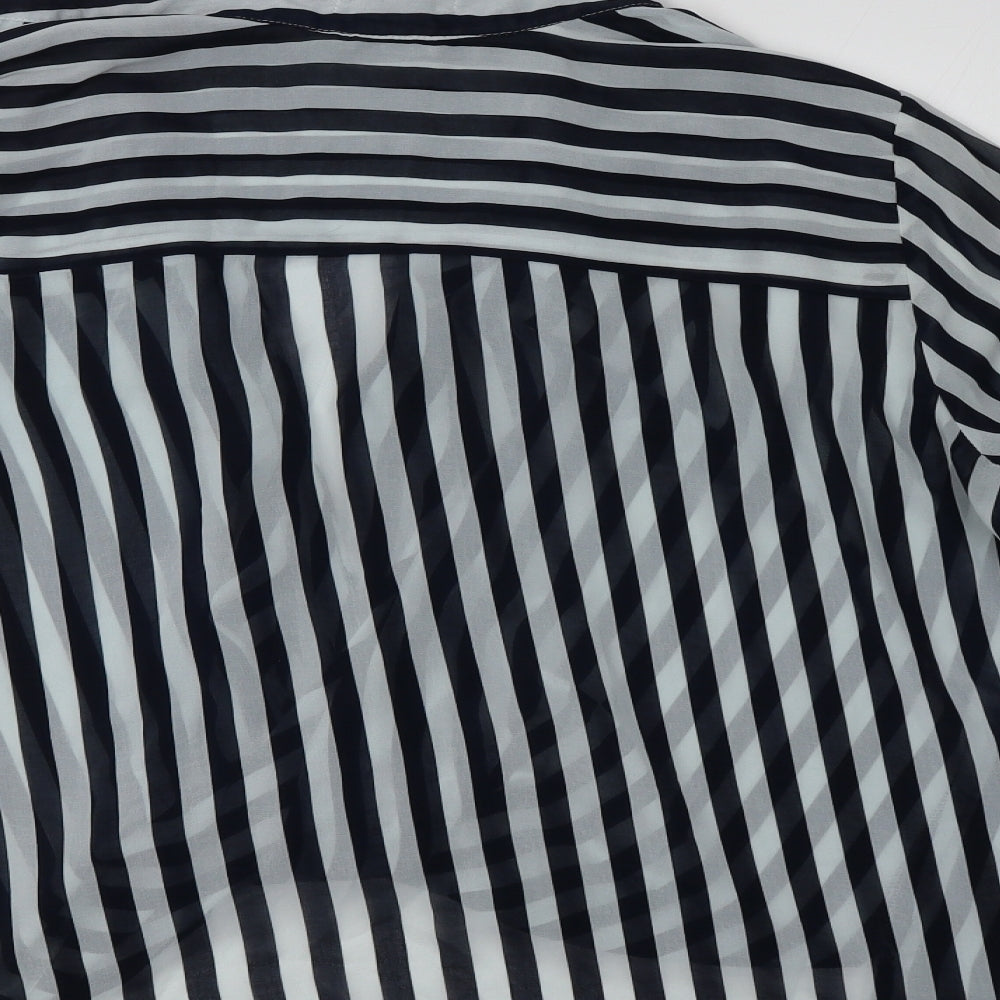 Ambiance Apparel Womens Blue Striped Polyester Basic Blouse Size XL V-Neck