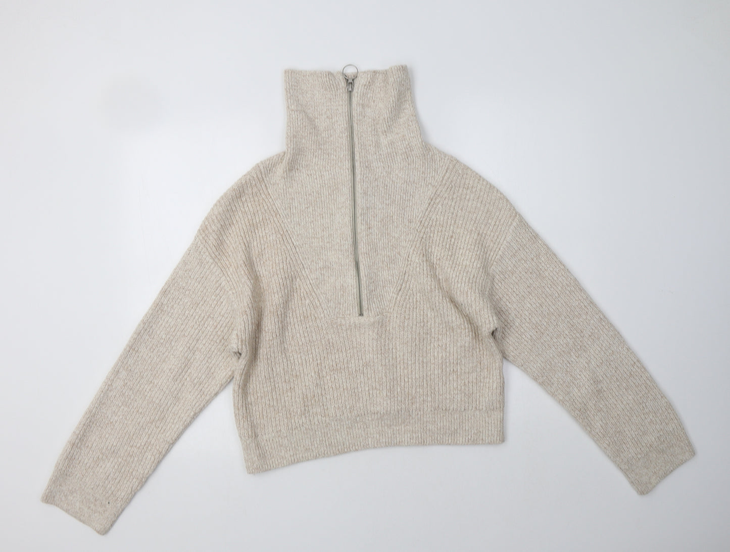 H&M Womens Beige Collared  Cotton Henley Jumper Size M