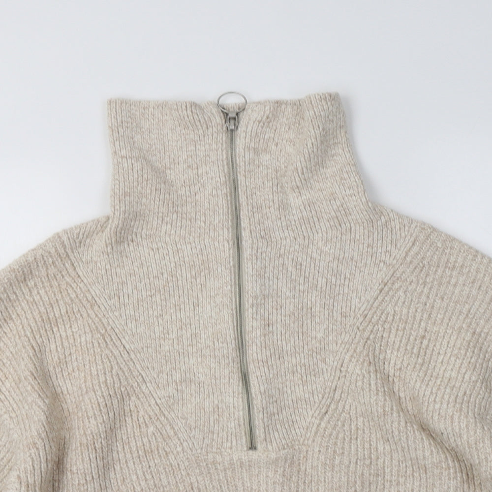H&M Womens Beige Collared  Cotton Henley Jumper Size M