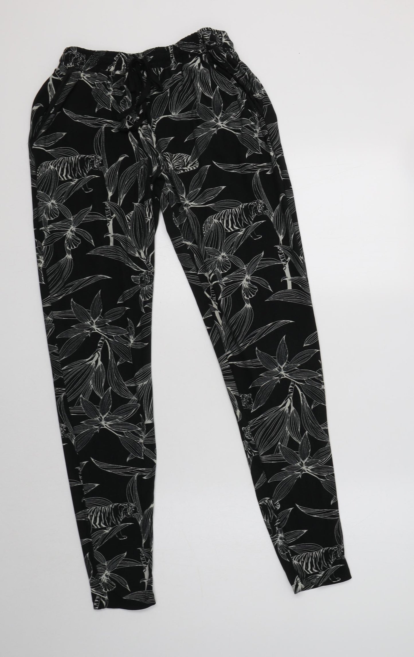 Primark Womens Black Floral Polyester  Pyjama Pants Size S