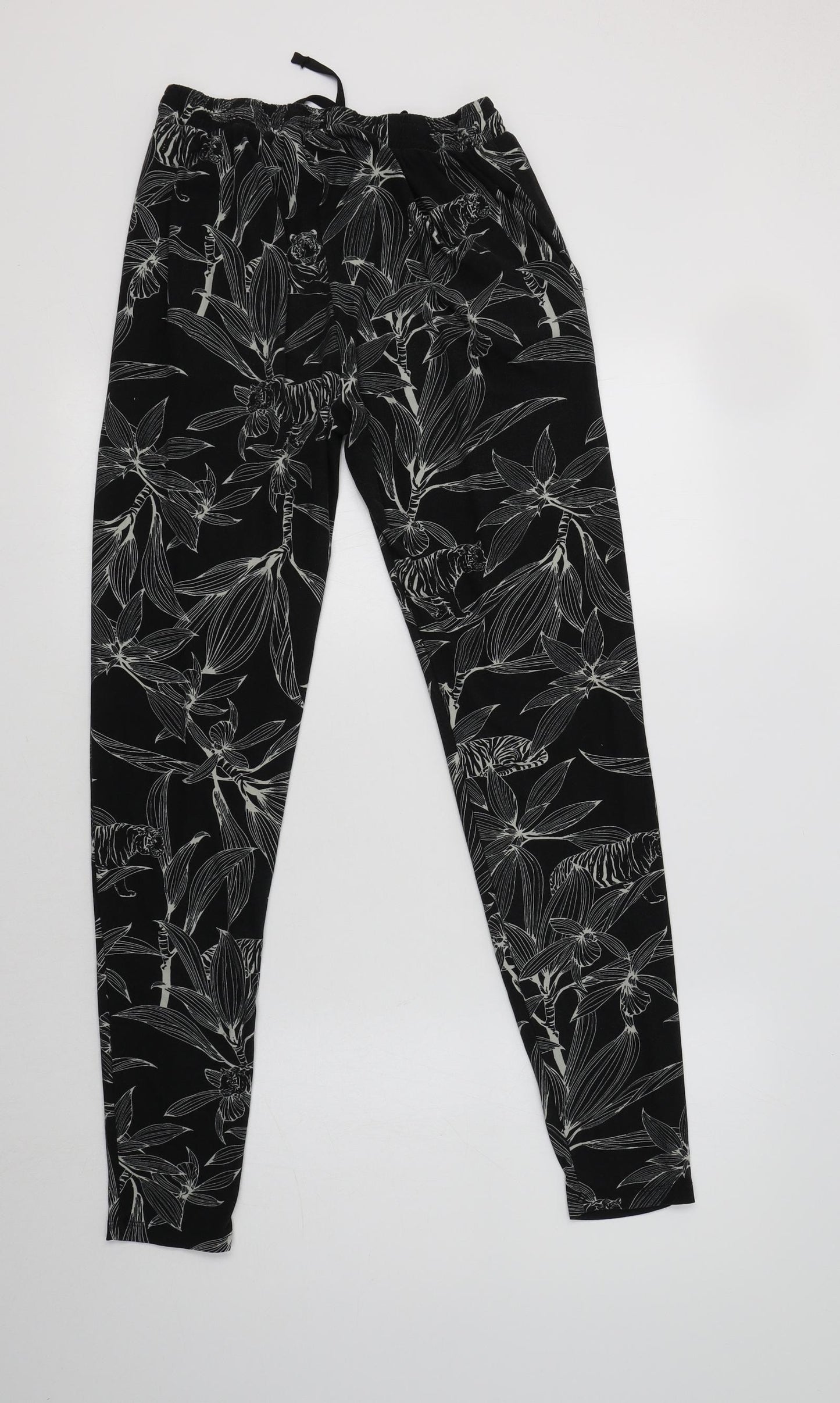Primark Womens Black Floral Polyester  Pyjama Pants Size S
