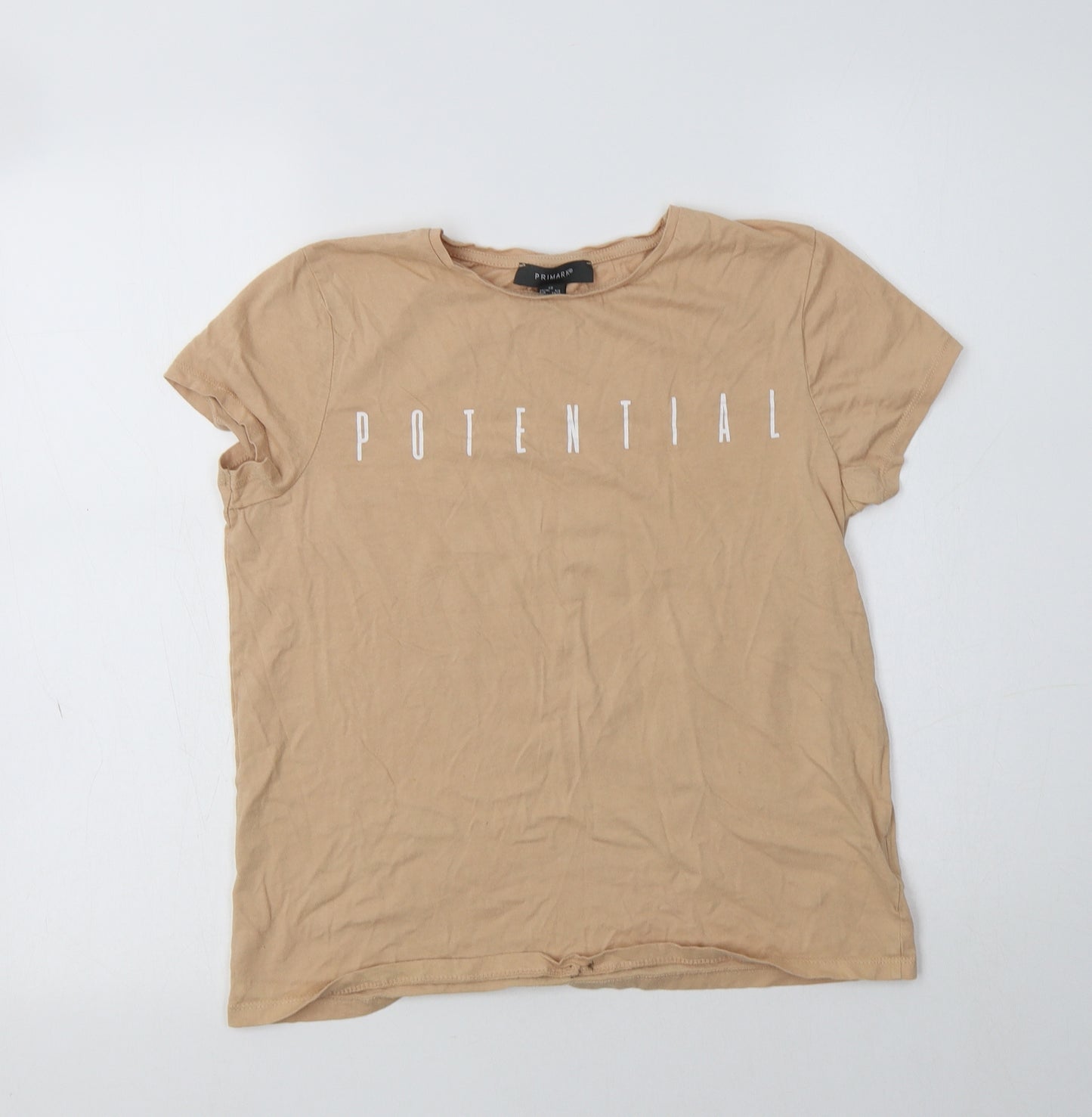 Primark Womens Beige  Cotton Basic T-Shirt Size 8 Crew Neck