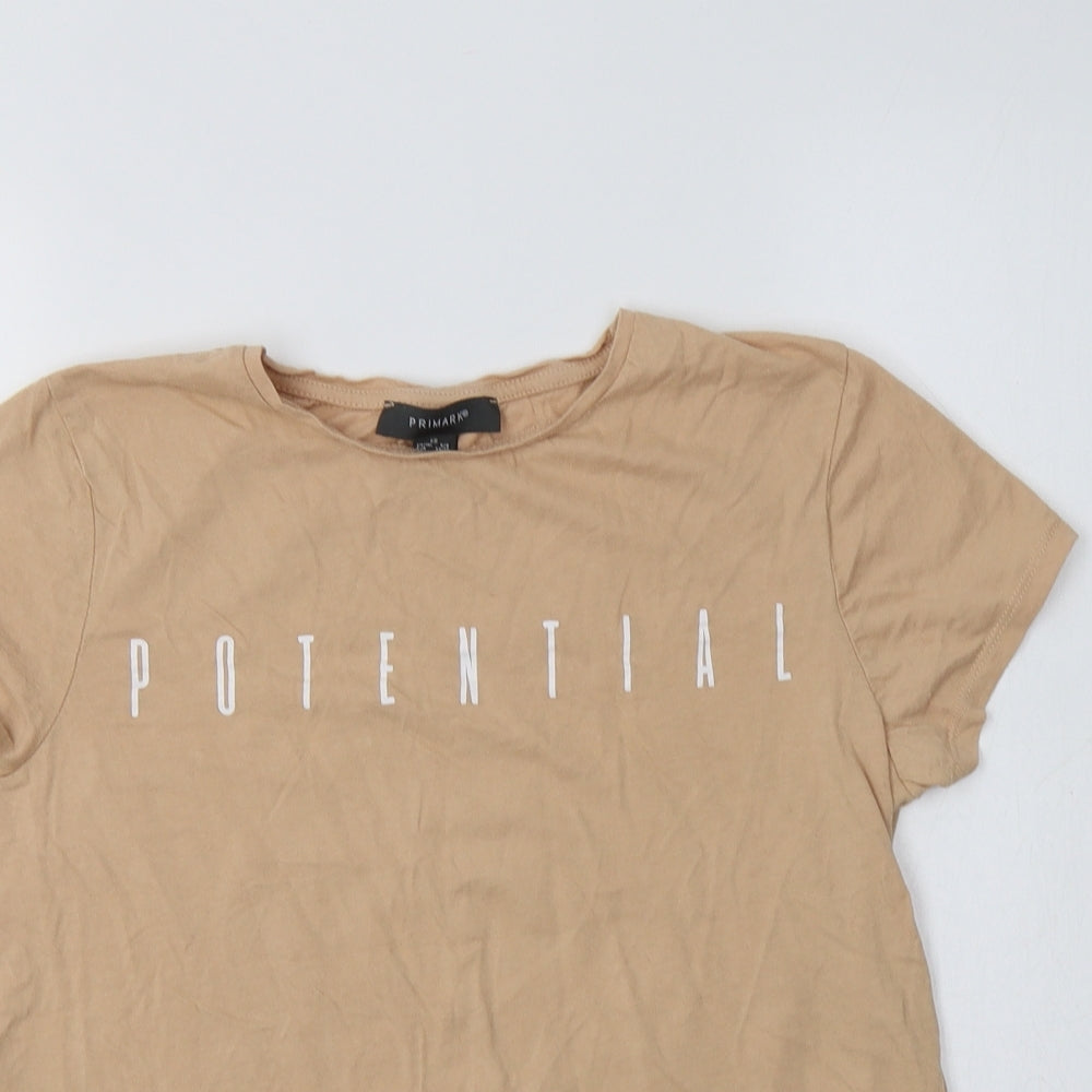 Primark Womens Beige  Cotton Basic T-Shirt Size 8 Crew Neck