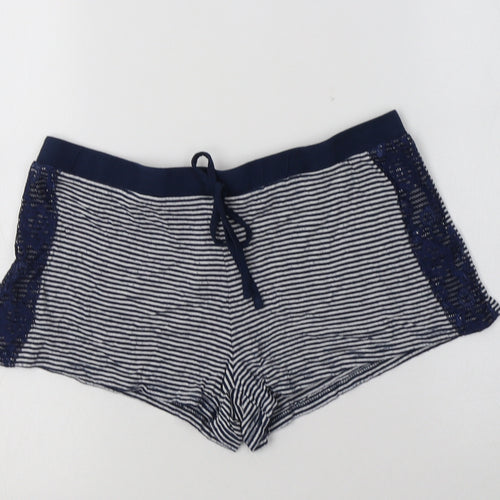 Primark Womens Blue Striped Viscose  Pyjama Pants Size 10   - Lace Detail