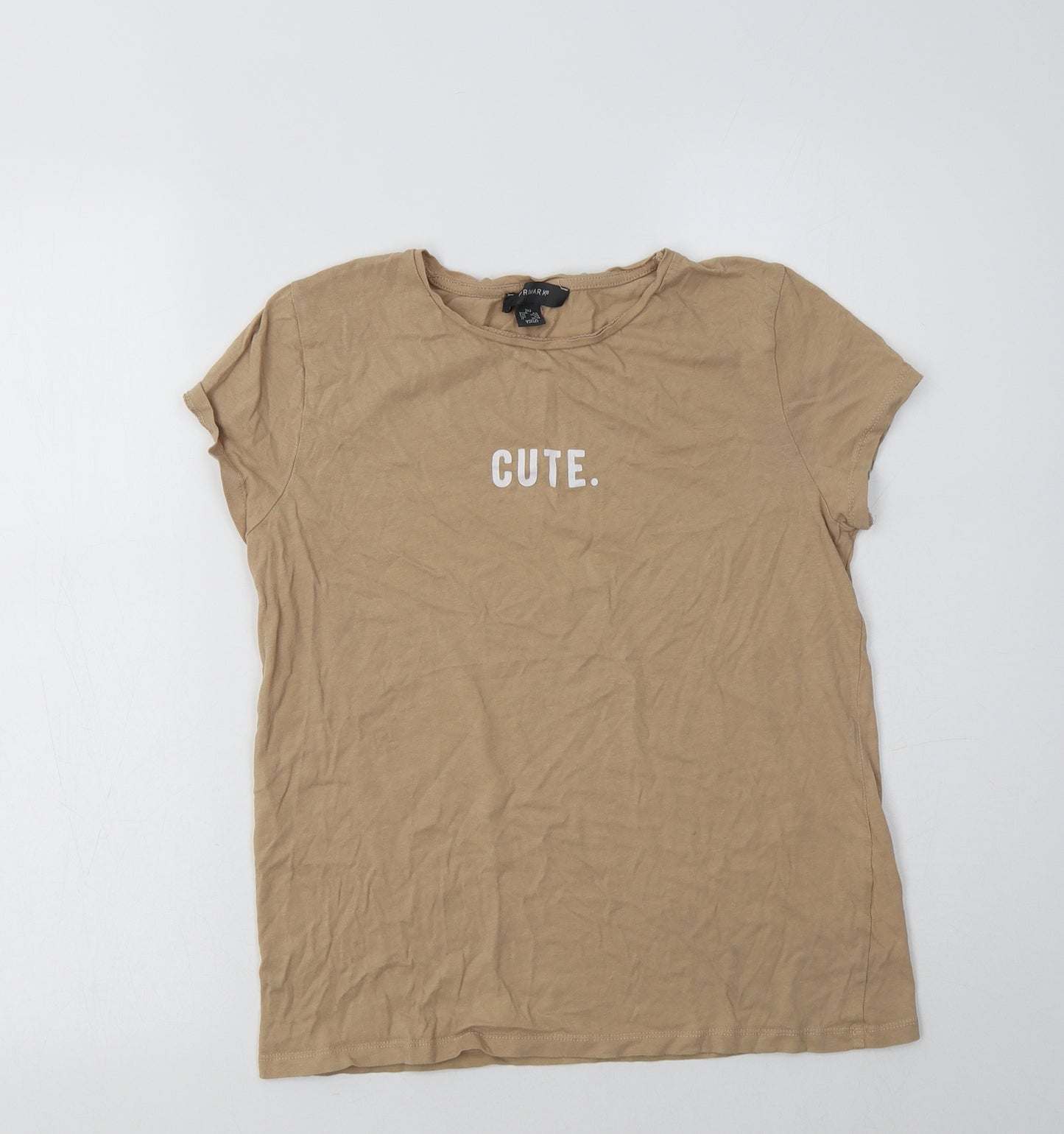 Primark Womens Beige  Cotton Basic T-Shirt Size 6 Crew Neck - Cute