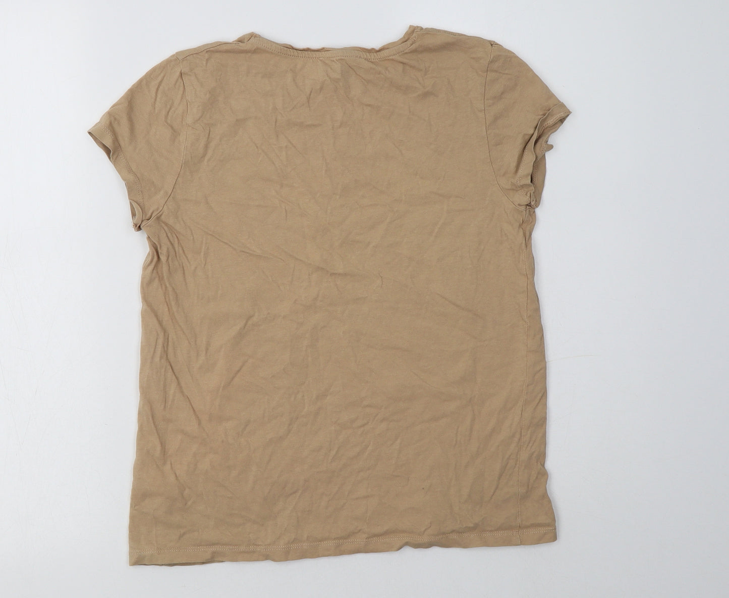 Primark Womens Beige  Cotton Basic T-Shirt Size 6 Crew Neck - Cute