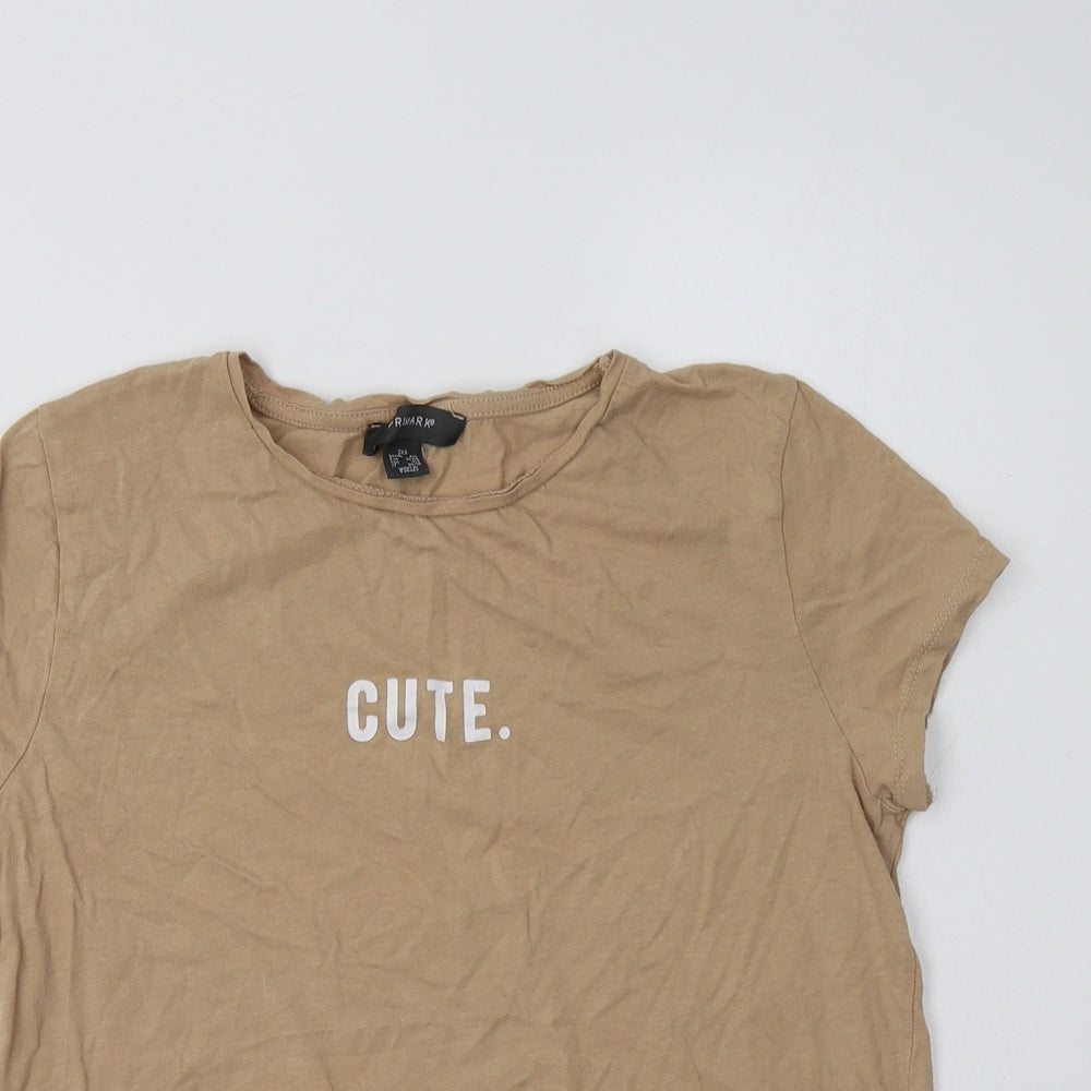 Primark Womens Beige  Cotton Basic T-Shirt Size 6 Crew Neck - Cute